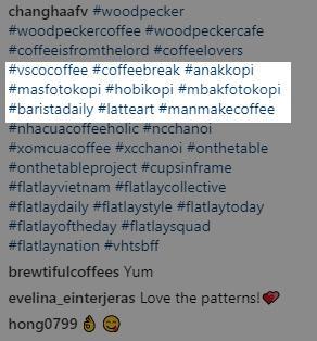 Minh họa sử dụng các hashtag instagram liên quan đến cafe
